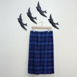 Al Jean Pure Wool Skirt Kilt Blue/Black Plaid Tartan Pleated, Size 14